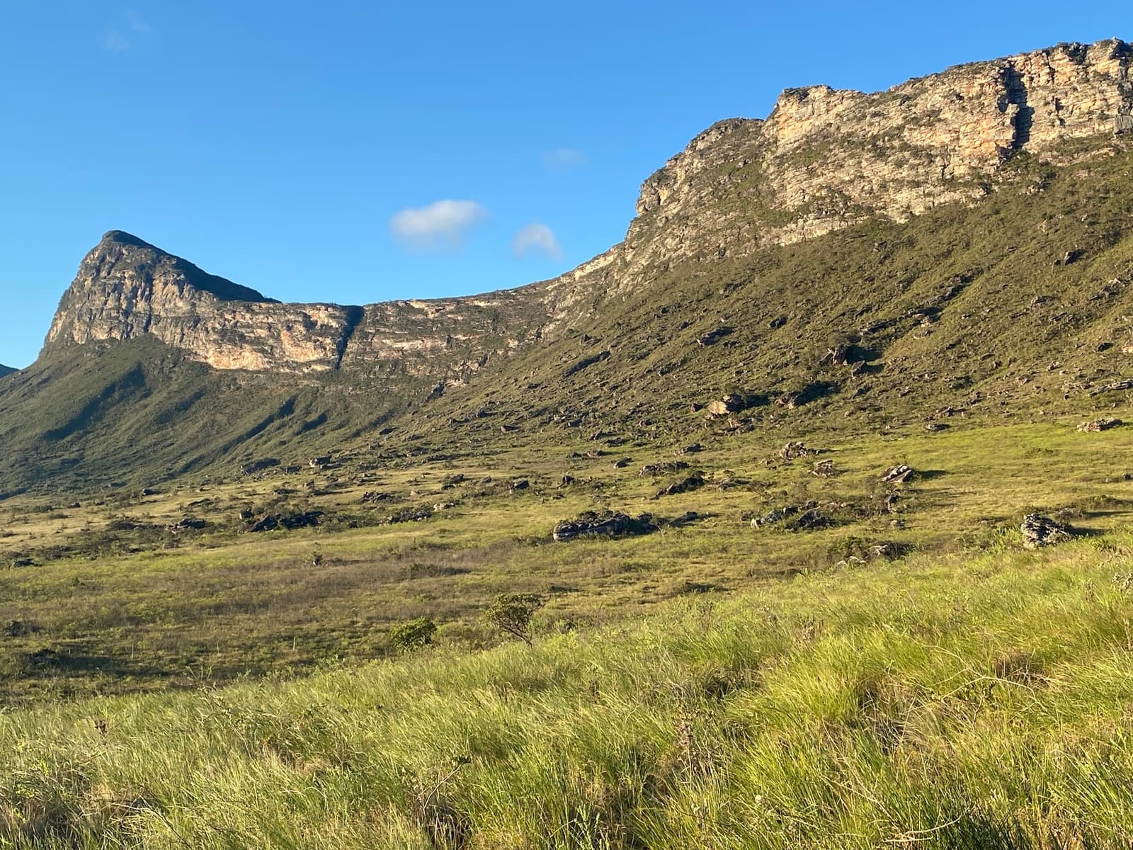 Le genre d'endroit qui remet les pendules à l'heure, sans effort. Vaste vallée verdoyante encadrée de hautes falaises de grès sous un ciel bleu lors d'une randonnée dans la Chapada Diamantina