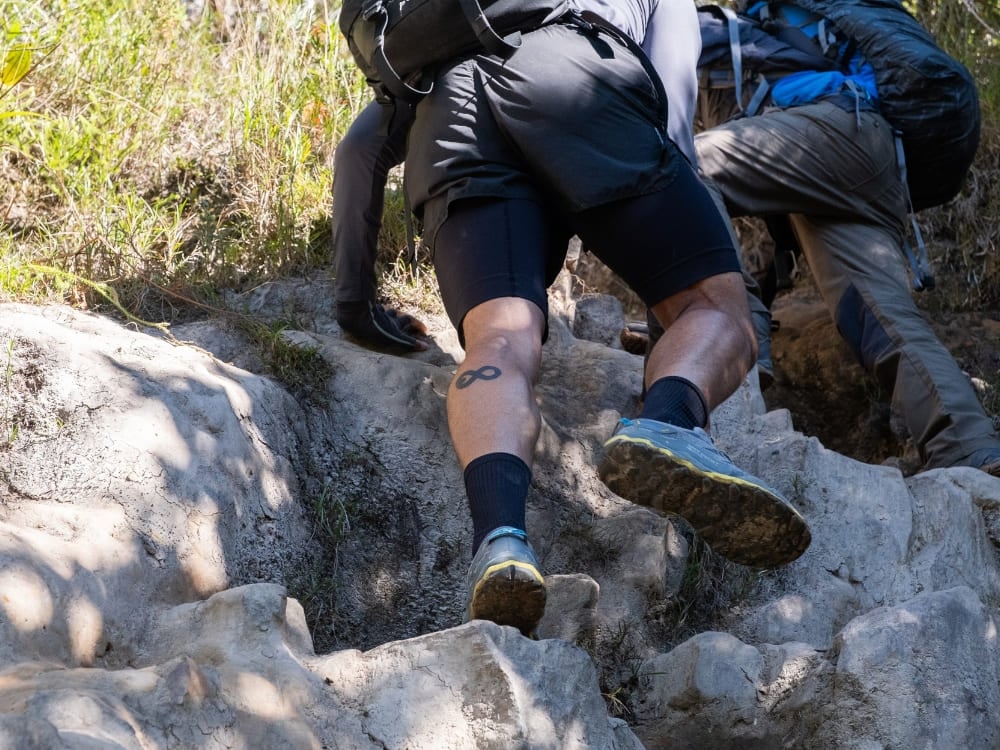 Trekkers climbing the steep rocky ascent of La Rampa on the Mount Roraima hike Trekkers climbing the steep rocky ascent of La Rampa on the Mount Roraima hike